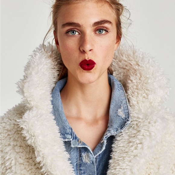 NWT Zara white textured curly knit teddy coat S - Picture 4 of 9